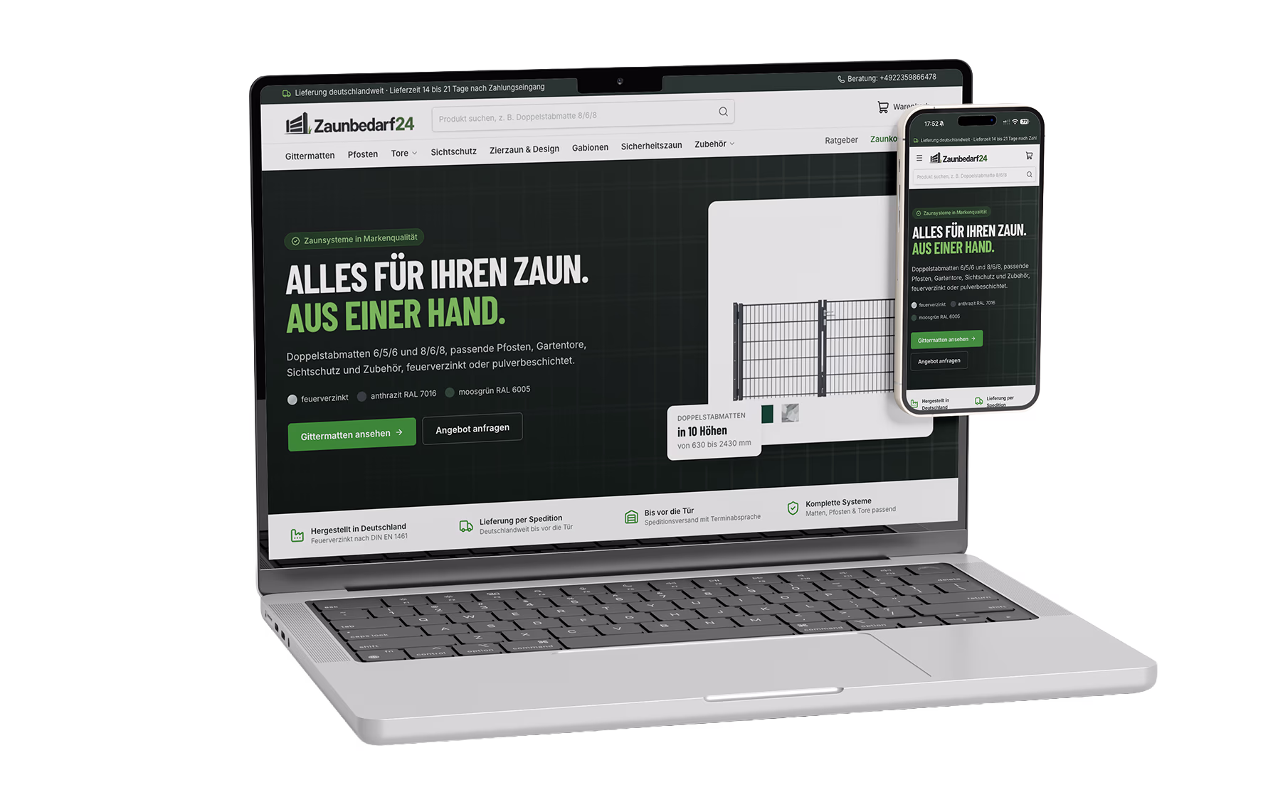 Zaunbedarf24: Onlineshop, 3D-Zaunkonfigurator, Admin-Backend