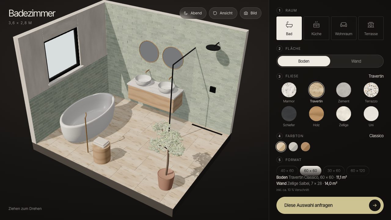 Raumstudio: Fliesen in 3D verlegen: Vorschau der 3D-Demo