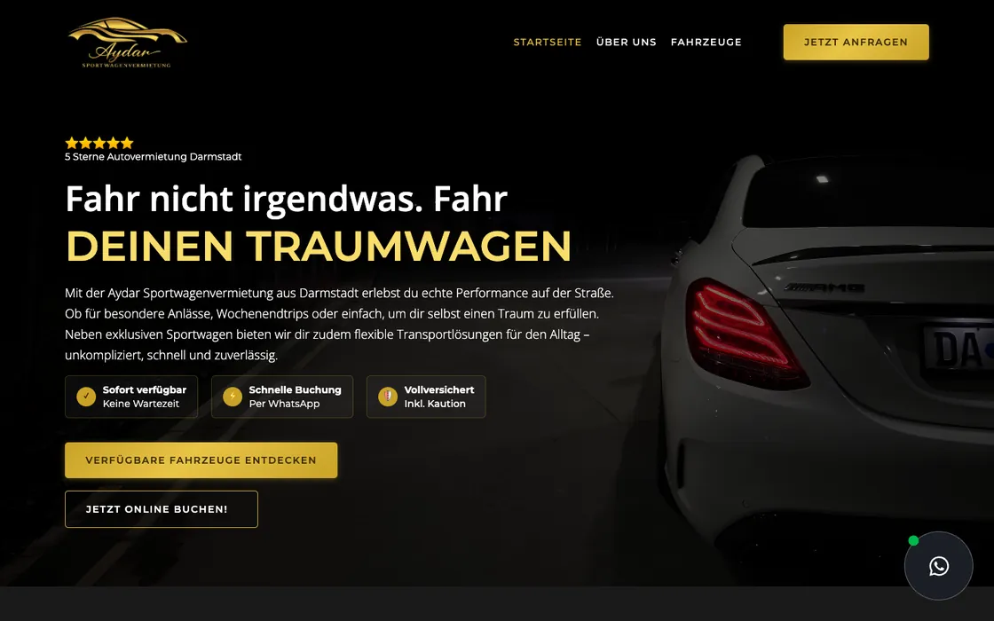 Webseite von Aydar Sportwagenvermietung