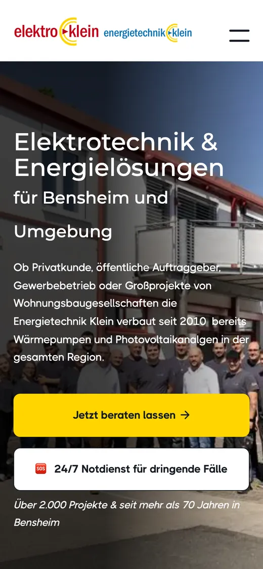 Elektro Klein: Startseite am Handy
