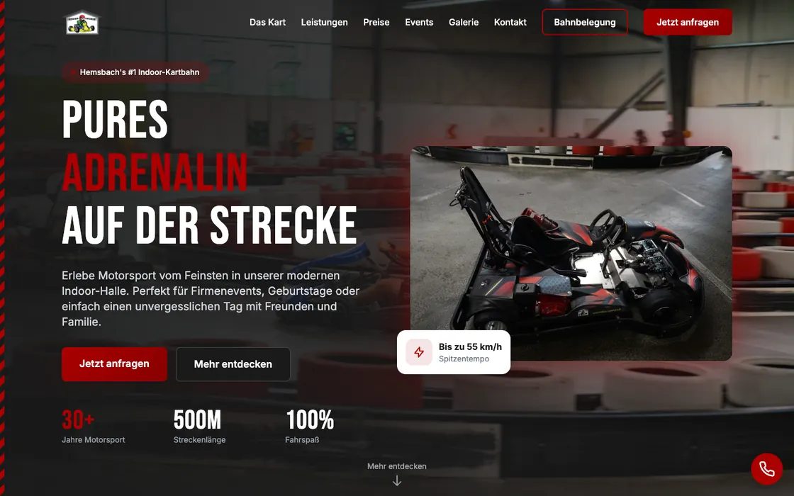 Webseite von Indoor Superkart