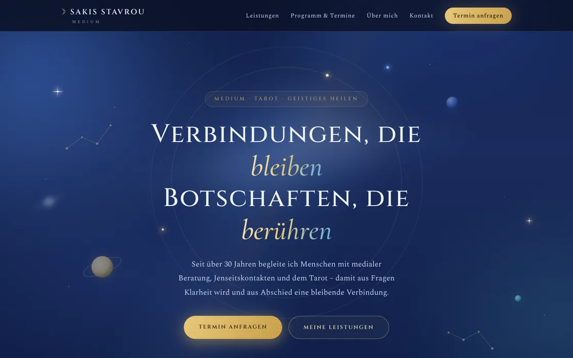Webseite von Medium Sakis Stavrou