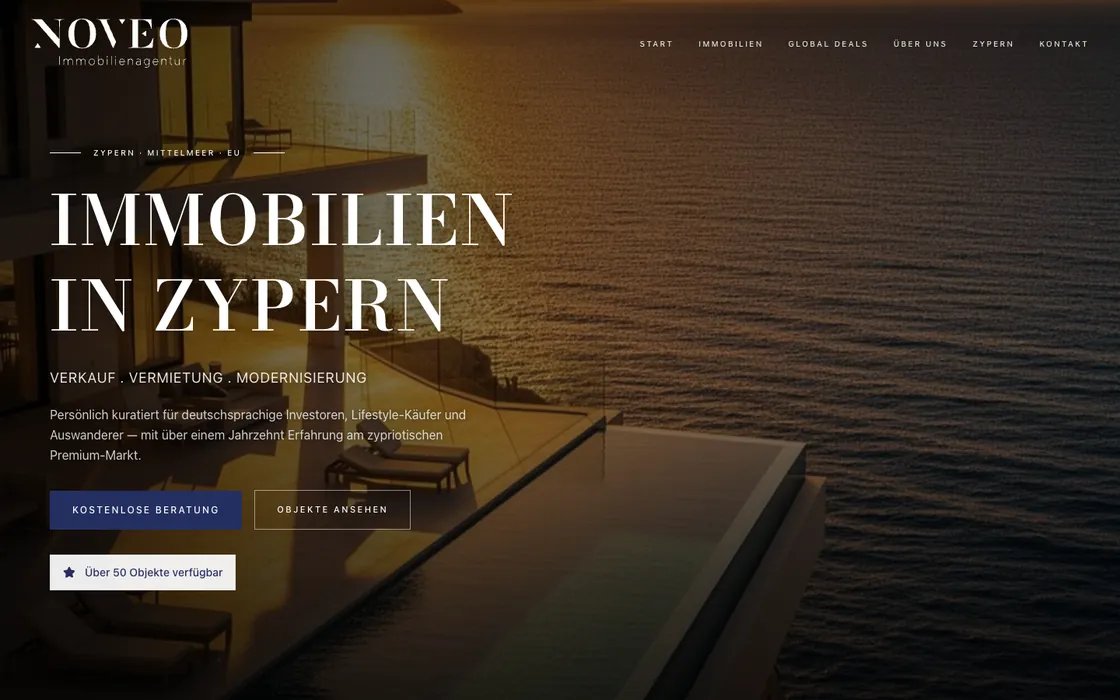 Webseite von Noveo Immobilien Zypern